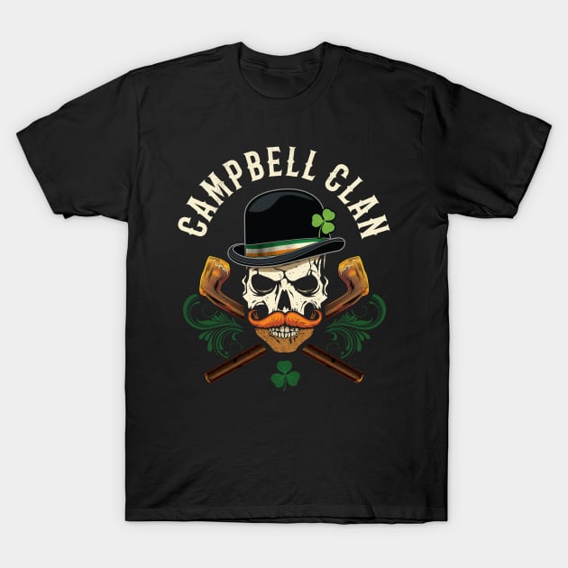 Irish Family McGee Clan Biker Skull with Shamrock T-Shirt by Celtic Folk